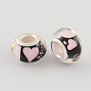 Large Hole Heart Pattern Resin European Beads with Silver Color Plated Brass Double Cores OPDL-R113-M3-3