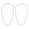2Pcs 2 Colors Brass Round Oval Paperclip Chain Necklaces MAK-TA0001-33-2