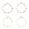 Alloy Colorful Rhinestone Chain Disc Butterfly Tassel 4 Layered Anklets for Women AJEW-A069-01B-G-2