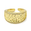 Textured Brass with Cubic Zirconia Open Cuff Ring RJEW-B051-16G-2
