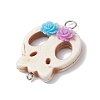 Halloween Skull Synthetic Turquoise Connector Charms with Flower Resin PALLOY-JF02780-4