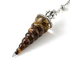 Resin Dowsing Pendulum Pendants with Natural Tiger Eye Chips inside and Iron Chain & Alloy Caps GG-CBAEAD2-01D-3