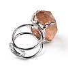 Natural Rose Quartz Nuggets Cuff Ring RJEW-G271-01P-01-4