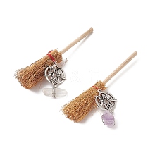 Halloween Wood Mini Broom Witches Broomstick Straw Broom Home Decorations AJEW-JD00007