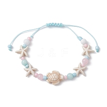Starfish & Turtle Dyed Natural Malaysia Jade & Synthetic Turquoise Braided Bead Bracelet BJEW-JB09950