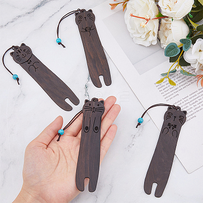 4Pcs 4 Styles Wood Bookmarks AJEW-FH0004-72-1