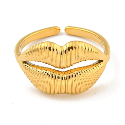 Ion Plating(IP) 304 Stainless Steel Lip Open Cuff Ring for Women X-RJEW-A043-20G-1