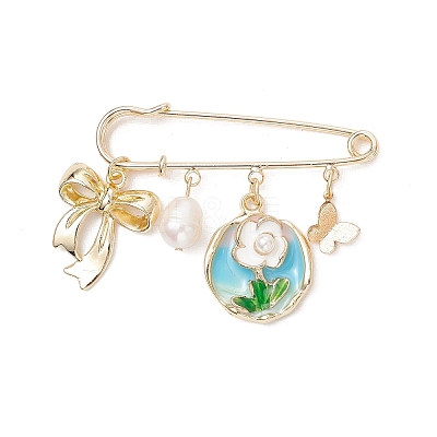 Flower & Bee Iron & Alloy Enamel Charm Brooches JEWB-BR00187-01-1