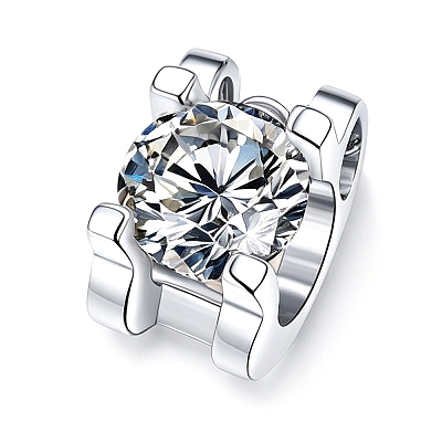 Anti-Tarnish Rhodium Plated 925 Sterling Silver Pave Crystal Moissanite Rhinestone Oval Pendant STER-U003-07P-1