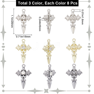 24Pcs 3 Colors Alloy with Rhinestone Pendants FIND-SP0001-91-1