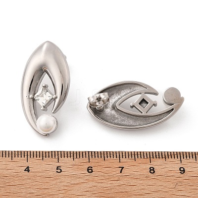 304 Stainless Steel Shell Pearl Stud Earrings EJEW-U051-08P-1