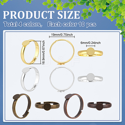 40Pcs 4 Colors Brass Pad Ring Bases KK-ME0003-97-1