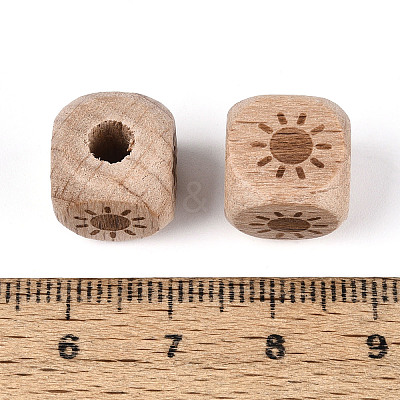 Laser Engraved Beech Wood European Beads WOOD-T033-08A-1