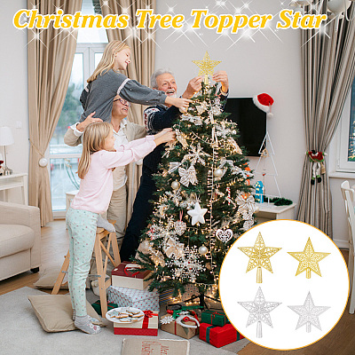 4Pcs 4 Style Plastic Christmas Treetop Star Ornament AJEW-GA0006-06-1