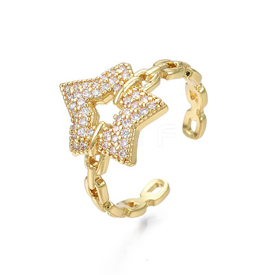 Cubic Zirconia Pentagram Open Cuff Ring RJEW-N035-109-1
