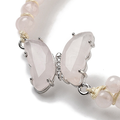 Natural Rose Quartz Braided Round Bead Bracelets BJEW-K251-06E-1