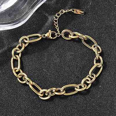 304 Stainless Steel Figaro Chains Bracelet for Women BJEW-Z140-03G-1