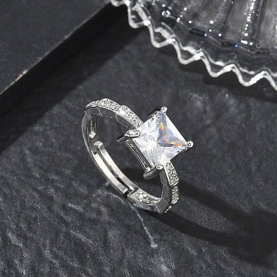 Brass & Clear Cubic Zirconia Finger Rings CU-CBA7E55-09P-1