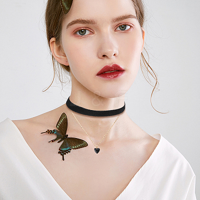 2Pcs Alloy & Black Velvet Heart Pendant Double Layer Choker Necklaces NJEW-WH20002-11C-1