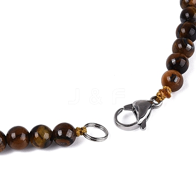 Natural Tiger Eye Round Beaded Fan Bib Necklaces NJEW-N064-04B-1