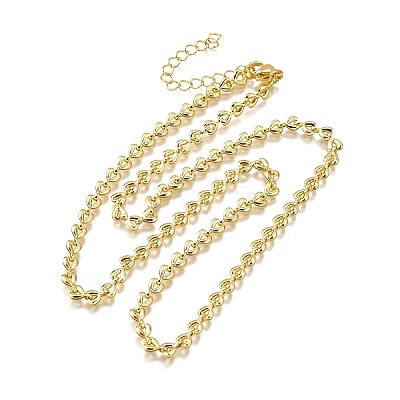 Brass Heart Link Chain Necklaces X-NJEW-M108-27G-1