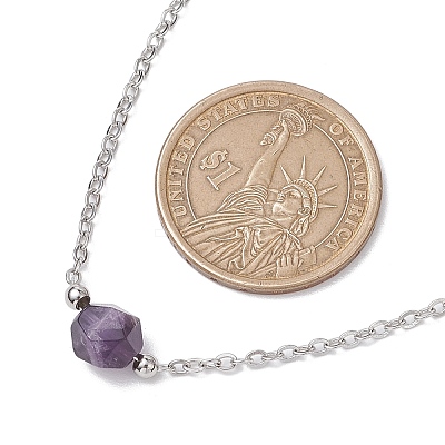 Natural Amethyst/Rose Quartz/Tiger Eye/Amazonite/Sodalite Faceted Round Pendant Necklaces NJEW-JN05133-01-1