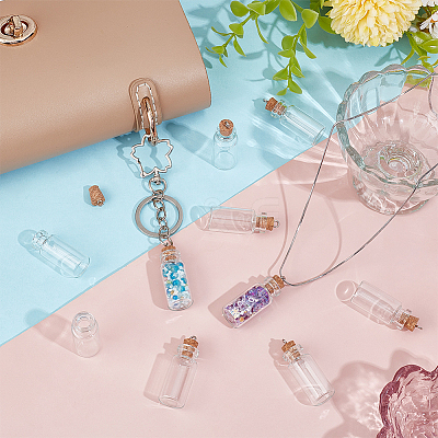 10Pcs Column Empty Glass Wishing Bottle Pendants AJEW-SC0001-91-1