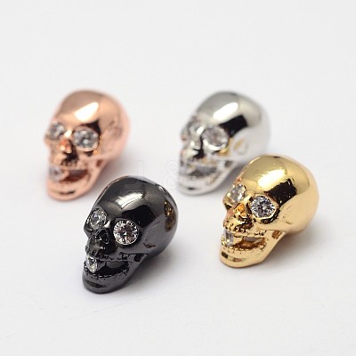 Skull Brass Micro Pave Cubic Zirconia Beads ZIRC-F018-02M-1