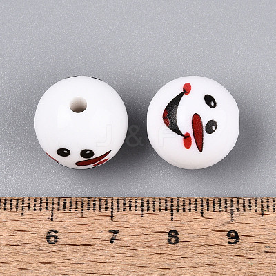 Christmas Printed Opaque Acrylic Round Beads OACR-T029-08C-1