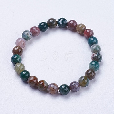 Natural Indian Agate Beaded Stretch Bracelets BJEW-I253-8mm-11-1