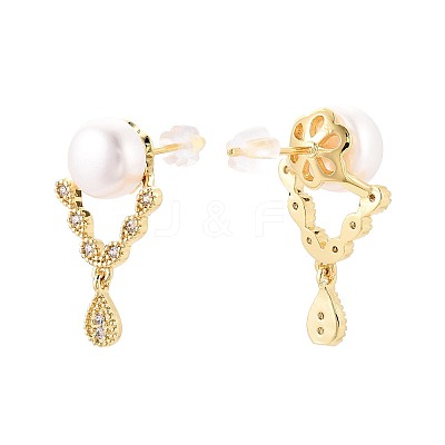 Teardrop Brass Micro Pave Clear Cubic Zirconia Dangle Stud Earrings PEAR-N017-07G-1