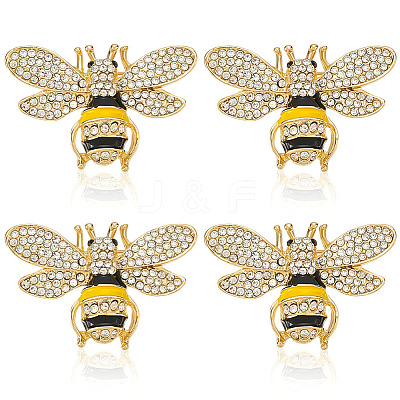4Pcs Bees Alloy Glass Brooch JEWB-ME0001-18-1