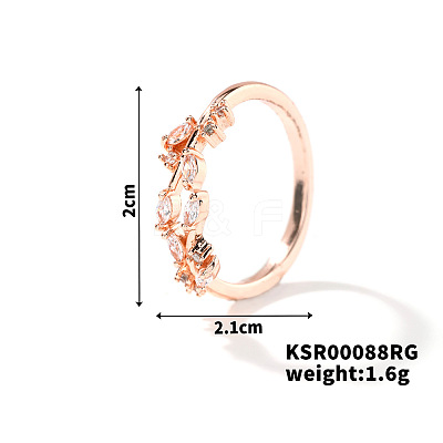 Fashionable European and American Style Brass Rhinestones Leaf Cuff Ring for Women SP8903-1-1