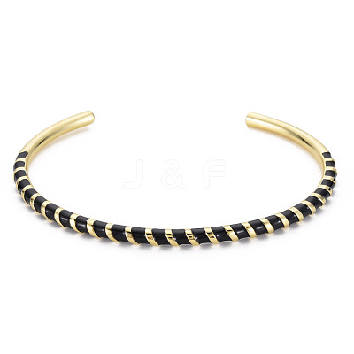 Twisted Brass Enamel Cuff Bangle BJEW-T020-02F-NF-1