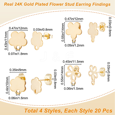 80Pcs 4 Style 201 Stainless Steel Stud Earring Findings EJEW-BBC0001-08-1