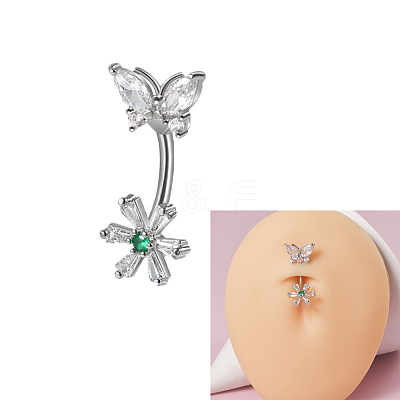 304 Stainless Steel with Crystal Rhinestone Belly Rings FS-WG2C664-01-1