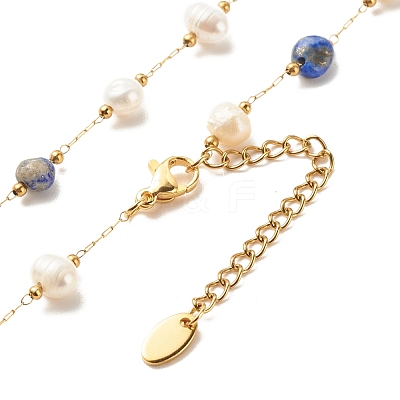 Natural Gemstone & Pearl Beaded Necklace NJEW-JN03894-1