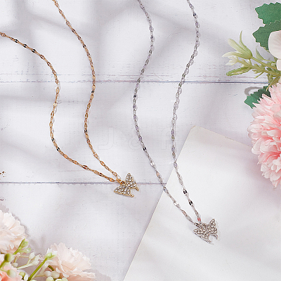 2Pcs 2 Colors Crystal Rhinestone Butterfly Pendant Necklaces Set with Alloy Dapped Chains for Women NJEW-AN0001-67-1