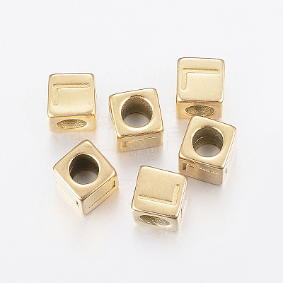 304 Stainless Steel Large Hole Letter European Beads LS-STAS-H428-01G-L-1