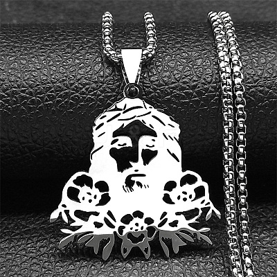 201 Stainless Steel Religion Jesus Pendant Necklaces NJEW-H065-01P-1