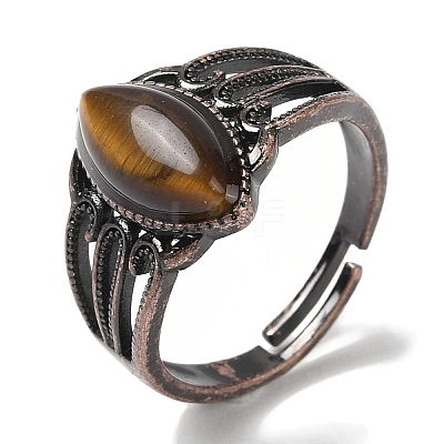 Natural Tiger Eye Horse Eye Adjustable Rings RJEW-K271-05R-13-1