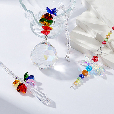 3Pcs Glass Dragonfly Hanging Suncatchers HJEW-FH00221-1
