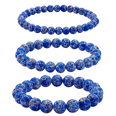 3Pcs 3 Size Synthetic Imperial Jasper Round Beaded Stretch Bracelets Set BJEW-SW00064-33-1