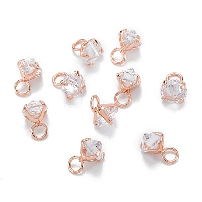 Brass Clear Cubic Zirconia Charms ZIRC-G170-12RG-1