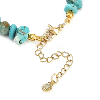 Zinc Alloy Enamel Shell Shape Charm Round Shell Pearl & Dyed Synthetic Turquoise Starfish & Magnesite Chip Beaded Anklets AJEW-AN00735-02-1