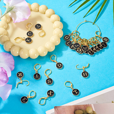 26Pcs Flat Round with Letter A~Z Alloy Enamel Pendant Locking Stitch Markers HJEW-TAC0087-1