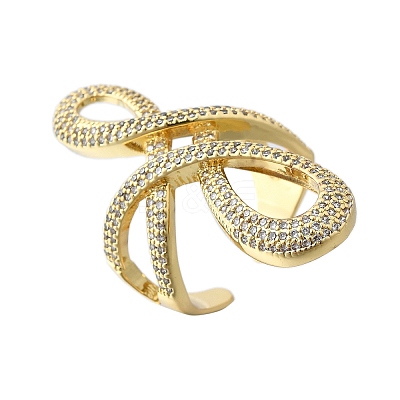 Brass Micro Pave Clear Cubic Zirconia Open Cuff Rings RJEW-F179-02G-1