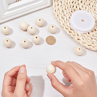 Natural Unfinished Wood Round Beads WOOD-PH0008-91-25mm-1