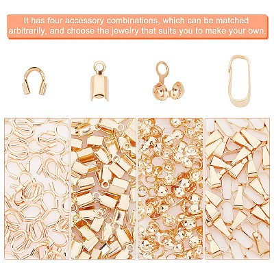 240Pcs 4 Style  Brass Folding Crimp Ends KK-PH0003-63-1