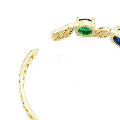 Cubic Zirconia Flat Round & Leaf Hinged Bangle BJEW-N012-049-1
